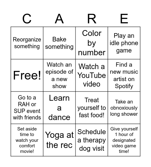 Short & Sweet Self-Care Bingo Card