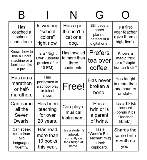 Untitled Bingo Card