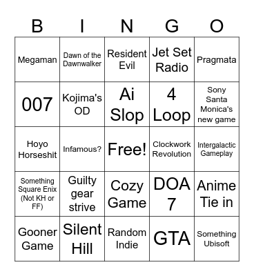 SonyState of Play Feb 2026 Bingo Card