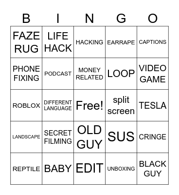 YOUTUBE SHORTS Bingo Card