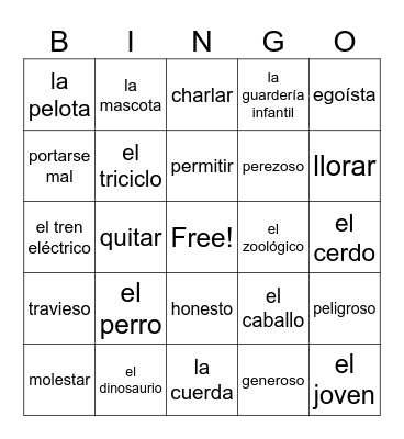 Spanish- Childhood Bingo Card