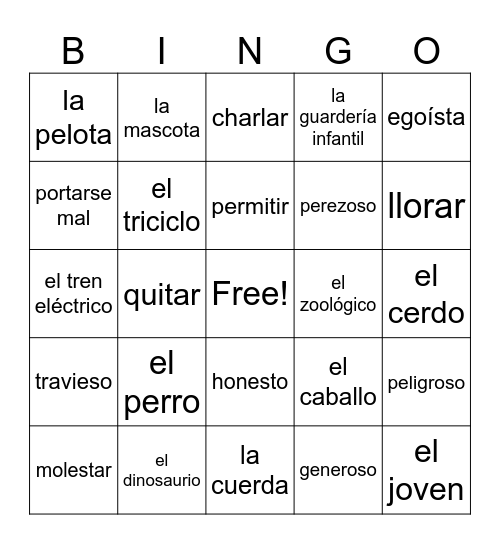 Spanish- Childhood Bingo Card
