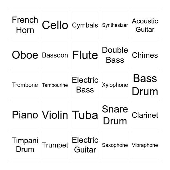 Instrument Bingo Card