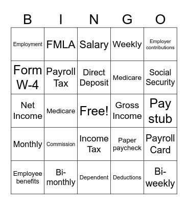 Getting Paid Bingo Card