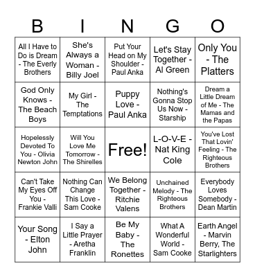 Respite Valentine Music Bingo Card