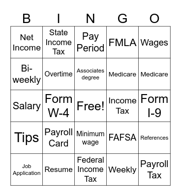 Getting Paid Bingo Card