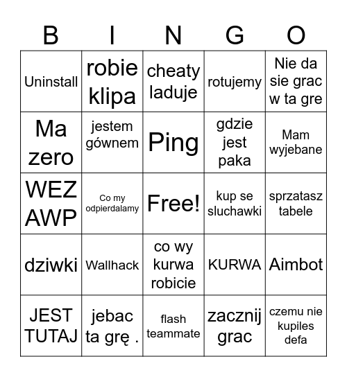 CS GO Bingo Card