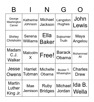 Black History Month Bingo Card