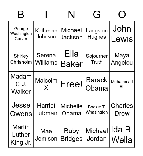 Black History Month Bingo Card