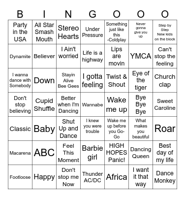 PARTY SONGS!!! Bingo Card