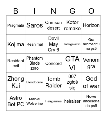 State of play 2026 Luty Bingo Card