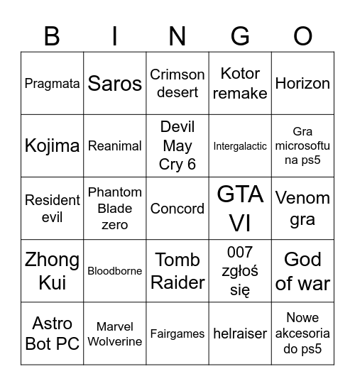 State of play 2026 Luty Bingo Card