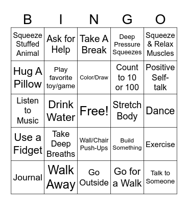 Coping Skills Bingo Card