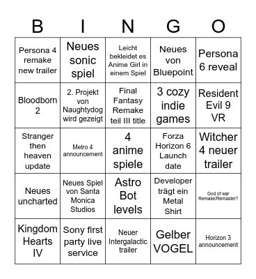PlayStation Bingo Card