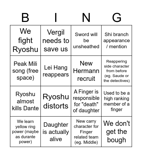 Canto 9 Bingo Card