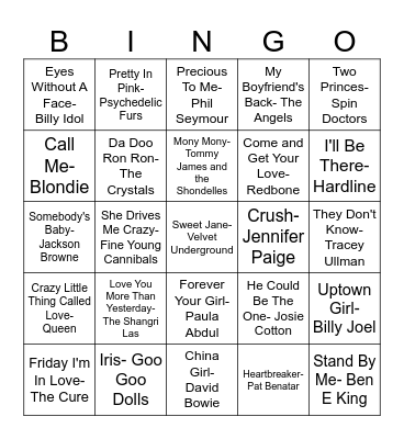 Valentine's Day Music Bingo Card
