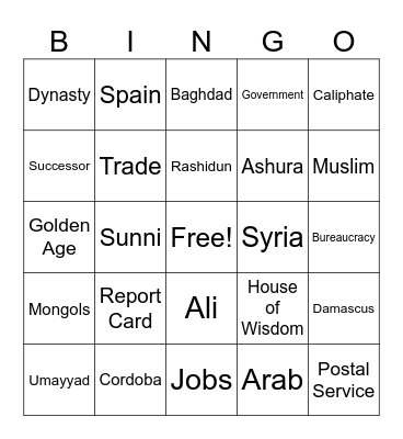 Umayyad & Abbasid Dynasties BINGO Card Bingo Card
