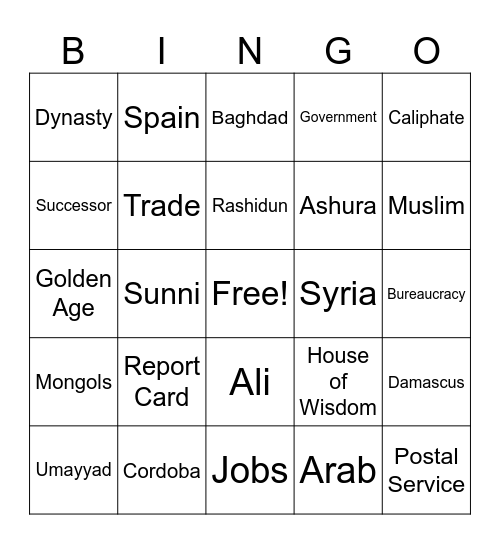 Umayyad & Abbasid Dynasties BINGO Card Bingo Card