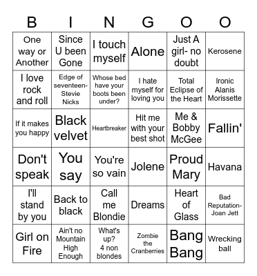 Female Artists Bingo Card