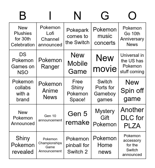 Pokemon Day 2026 Bingo Card