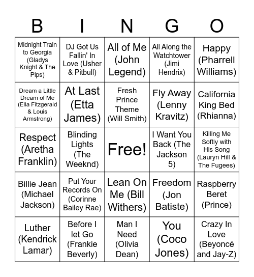 BHM Music Bingo! Bingo Card