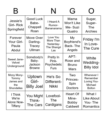 Valentine's Day Music Bingo Card