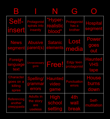 Shitty Creepypasta Bingo Card