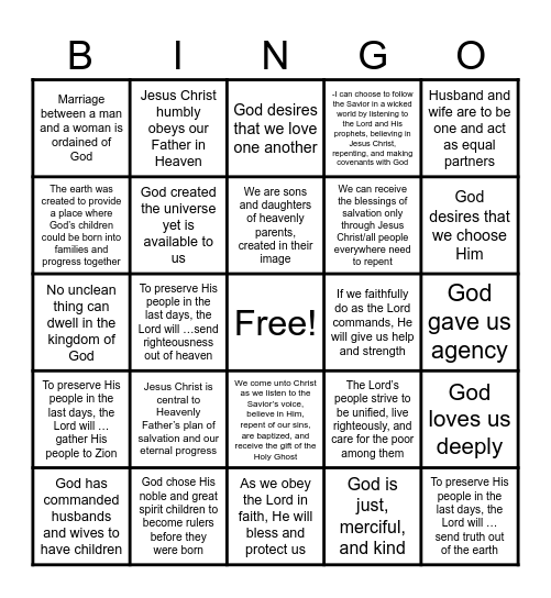 Seminary Bingo! Bingo Card