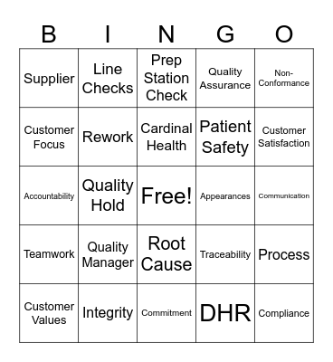 Quality Week Bingo Card