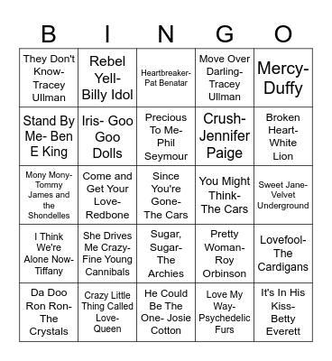 Valentine's Day Music Bingo Card