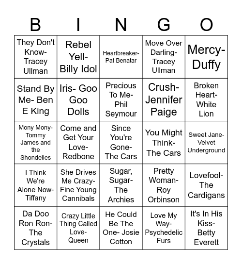 Valentine's Day Music Bingo Card