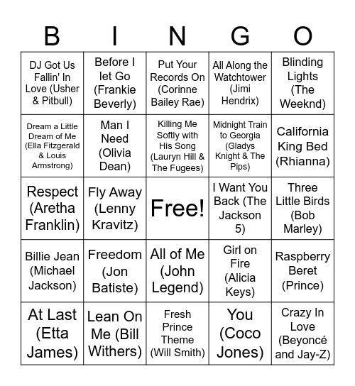 BHM Music Bingo! Bingo Card