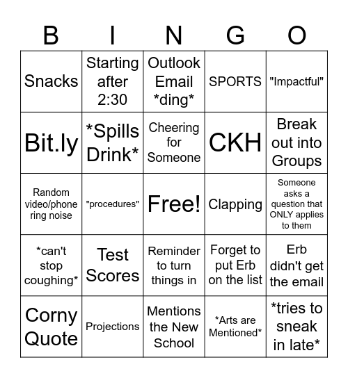 Staff Meeting Bingo Card