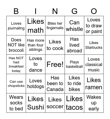 GETTING TO KNOW YOU                                 NCC WOC Bingo Card