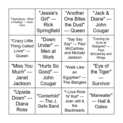 1980s Bingo Card