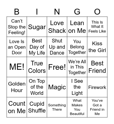 Valentines Music Bingo Card
