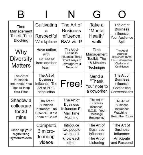 NET Bingo Card