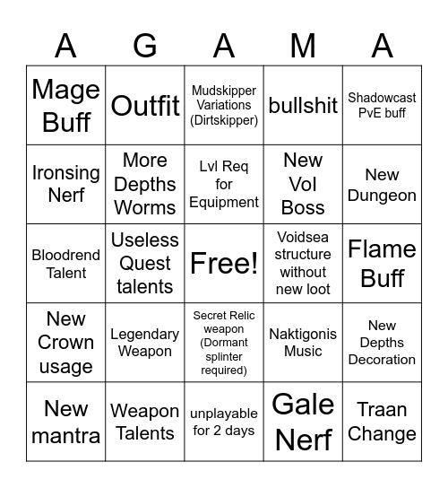 Deepwoken Update Bingo Card