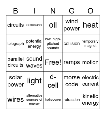 ENERGY-O! Bingo Card