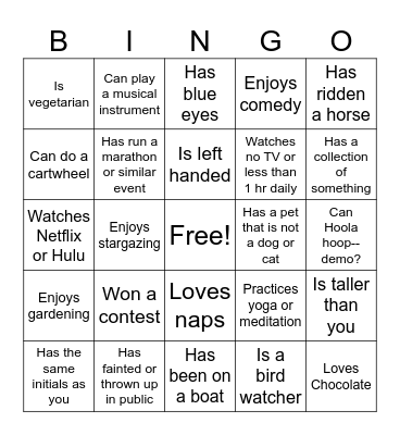 GETTING TO KNOW YOU                                      NCC                                     WOC Bingo Card