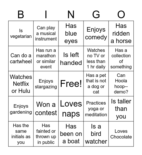 GETTING TO KNOW YOU                                      NCC                                     WOC Bingo Card
