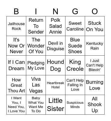 Valentunes with Elvis Bingo Card