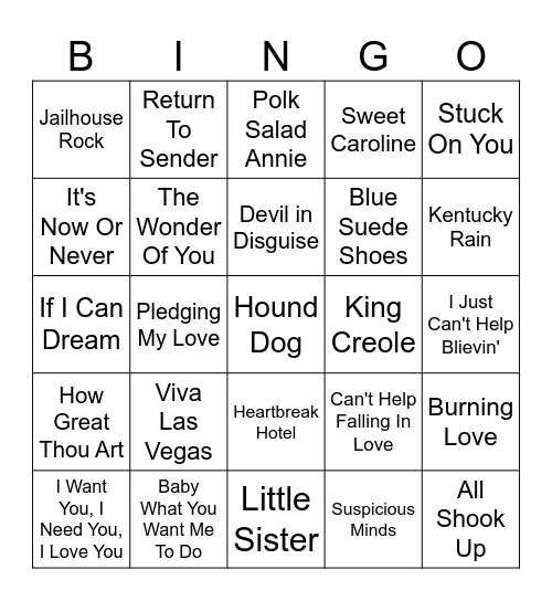 Valentunes with Elvis Bingo Card