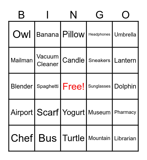 Semantic Features Bingo Card
