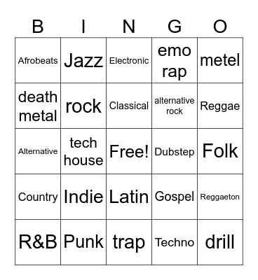 Music Bingo Card