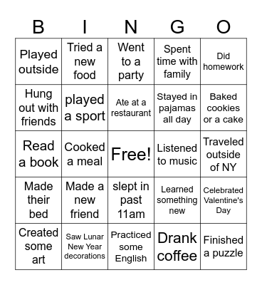 February Break Bingo - Who...? Bingo Card
