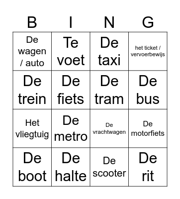 De vervoermiddelen Bingo Card
