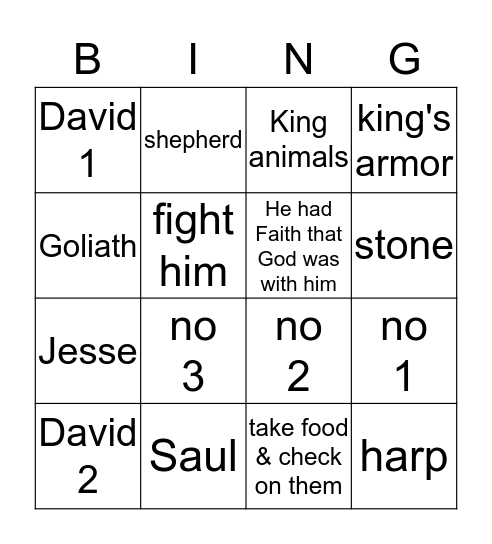 David and Goliath Bingo Card