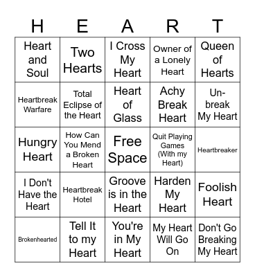 TELL IT TO MY HEART Bingo Card