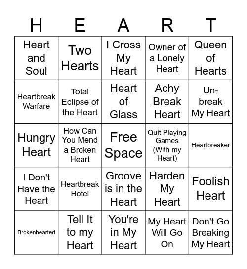 TELL IT TO MY HEART Bingo Card